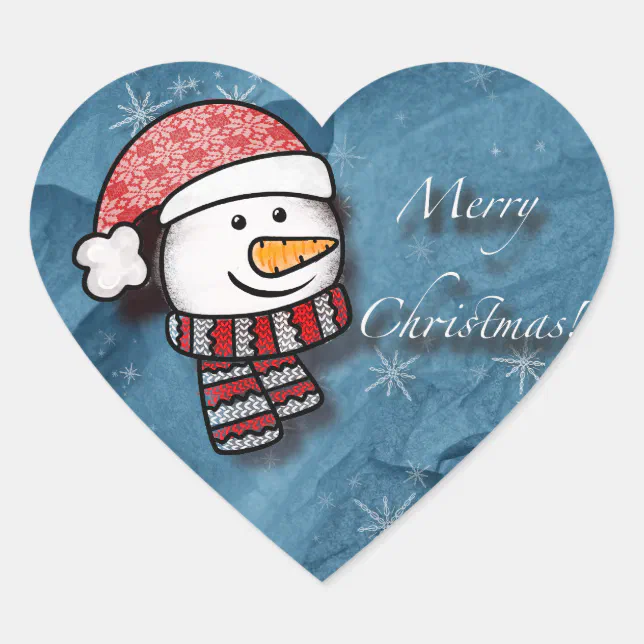 Merry Christmas, snowman with knitted clothes Heart Sticker