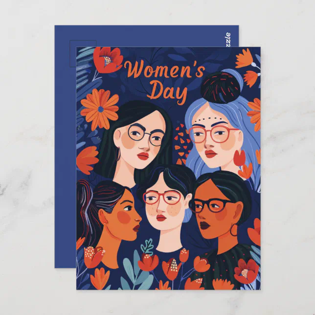 Floral Blue International Women's Day Postcard