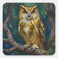 A Blue and Gold Majestic Owl   Square Sticker