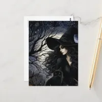 Cute Witch With Her Black Kitty Postcard