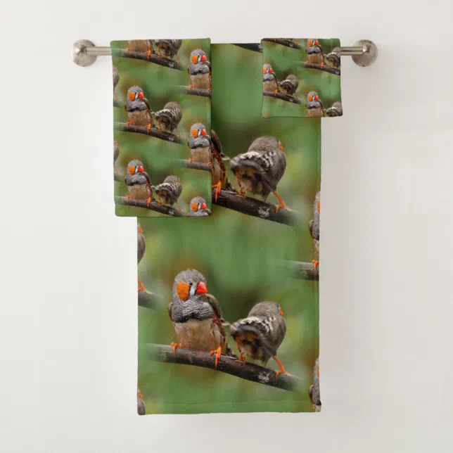 Cheeky Pair of Zebra Finches Songbirds Bath Towel Set