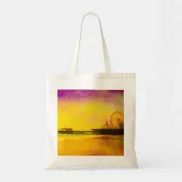 Yellow and Purple Santa Monica Pier Tote Bag