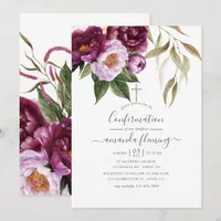 Burgundy - Marsala and Peach Floral Confirmation Invitation