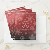 Festive Red Foil Snowflakes Monogram Name Pocket Folder