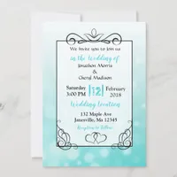 Teal Bubbles Black Script Wedding Invitations