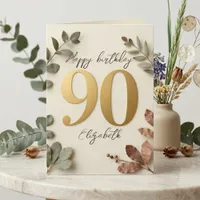 Elegant Gold Eucalyptus Botanical 90th Birthday Card