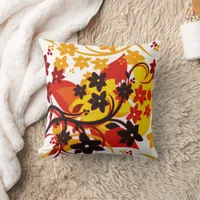 [Retro Floral] Orange Botanical Graphic Design Throw Pillow