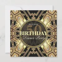 Tribal Art Deco Gold Glow 50th Birthday Invitation