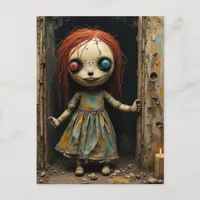 Spooky Doll With Button Eyeballs Postcard