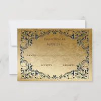 Elegant Vintage Blue Gold  RSVP Card