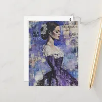 Vintage Woman Purple Collage Mixed Media Postcard