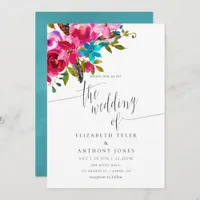 Pink Watercolor Boho Chic Floral Wedding Invite