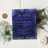 Navy blue silver vow budget renewal invitation flyer