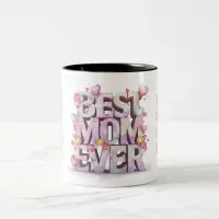 *~* 3-d Loved Hugs Mother Day Heart + Flowers AP72 Two-Tone Coffee Mug