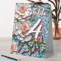 Beautiful Faux Mosaic Wedding Number Table Tent Sign