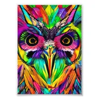 Owl with Colorful Feathers Quirky AI Art Photo Print
