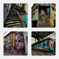 Graffiti Urban Street Art Abandoned Buildings Coaster Set