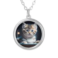 Cute Little Gray Kitten Cute Silver Plated Necklace