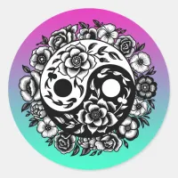 Pretty Black and White Floral Yin Yang Classic Round Sticker