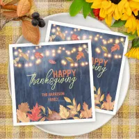 Autumn Leaves Fairy Lights On Wood Thanksgiving Napkins