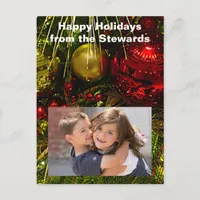 Red and Gold Xmas Ornaments on Tree Photo PCard Holiday Postcard