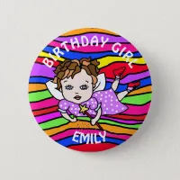 Personalized Pretty Purple Fairy Birthday Girl Button