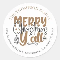 Merry Christmas Y’All Gold Return Name Address  Classic Round Sticker