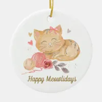 Cute Happy Mewolidays Cat Ceramic Ornament