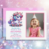 Cute Unicorn and Child's Photo Birthday Invitation