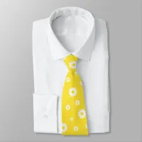 Daisy Flower Contemporary Yellow White Pattern Neck Tie