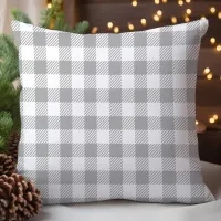 Farmhouse Christmas Gray Buffalo Check Plaid Throw Pillow