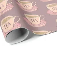 Vintage English Pink Tea Cups Patterned Wrapping Paper