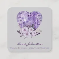 Amethyst Heart and Flowers Square Business Card