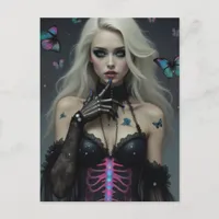 Sexy Lingerie Bones Butterflies Gothic Blond Lady Postcard