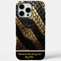 Striking patterns of a black and gold snake skin iPhone 16 pro max case