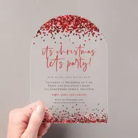 Red Glitter Lets Party Christmas Acrylic Acrylic Invitations