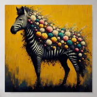 Gorgeous Zebra and Flowers on a Yellow Background Poster