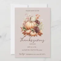 Autumn Fall Floral Pumpkins Thanksgiving Dinner Invitation