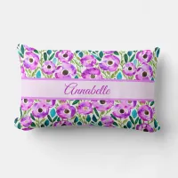 Vibrant Violet Watercolor Blooms  Lumbar Pillow