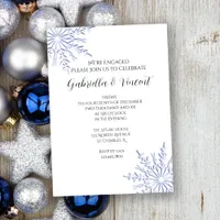 Blue Snowflakes on White Winter Engagement Party Invitation