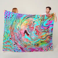 Abstract Marble Fluid Art Teal Purple Blue Fleece Blanket