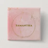 Custom Name Pink and Gold Square Button