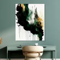 Emerald Green and Gold Abstract Forest Wall Art Acrylic Photo Tile