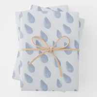 Cute Pastel Blue & Cream Raindrop Watercolor  Wrapping Paper Sheets