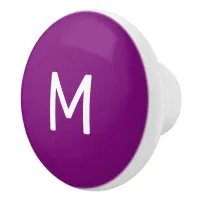 Minimalist White Print Monogram on Purple Ceramic Knob