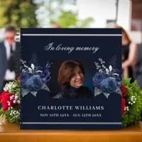 Guest book memorial funeral blue floral photo