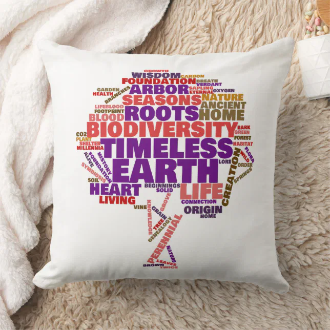 Inspirational Tree of Life Tag Cloud Throw Pillow