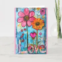 *~**~ LOVE Doodle Art Colorful Whimsical Flower Thank You Card