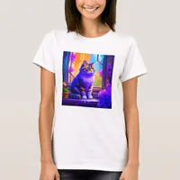 Cute Cat Sitting in Window Ai Art T-Shirt