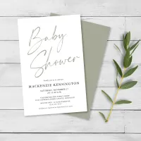 Budget Sage Green Simple Script Baby Shower FLYER